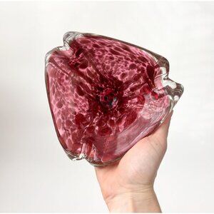 Gold Fleck & Cranberry Spotted Vintage Murano Glass Italian Triangular Ash Tray